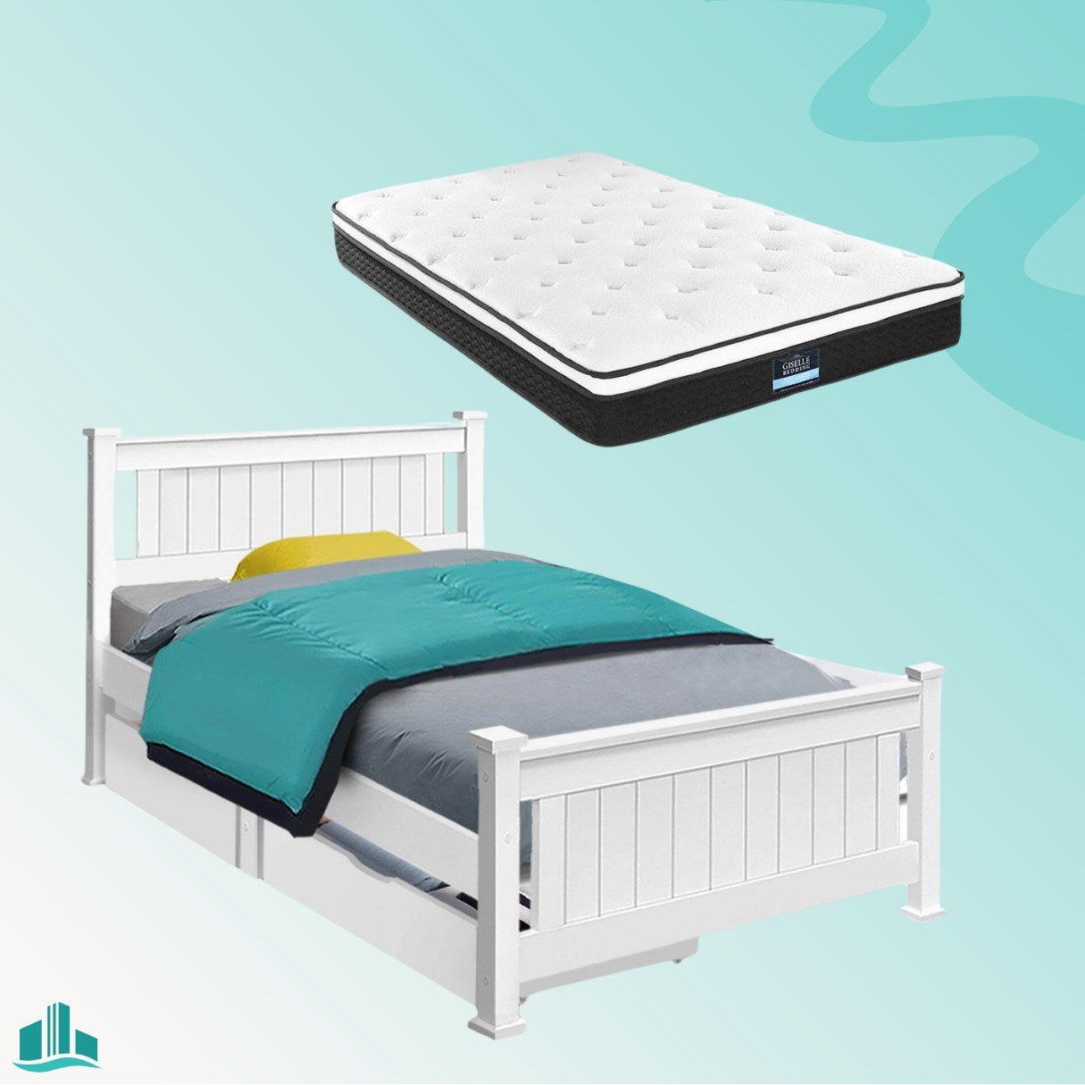 Single Package | Kids Cottesloe Storage Bed with Two Drawers & Bonita Pillow Top Mattress (Medium Firm) - Rivercity House & Home Co. (ABN 18 642 972 209) - Affordable Modern Furniture Australia