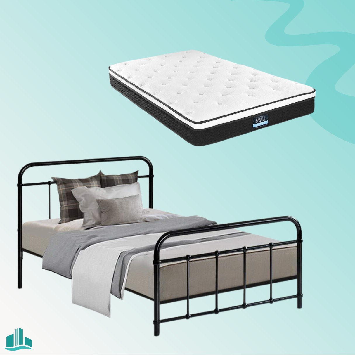 Single Package | Leo Metal Bed Frame Black & Bonita Pillow Top Mattress (Medium Firm) - Rivercity House & Home Co. (ABN 18 642 972 209) - Affordable Modern Furniture Australia