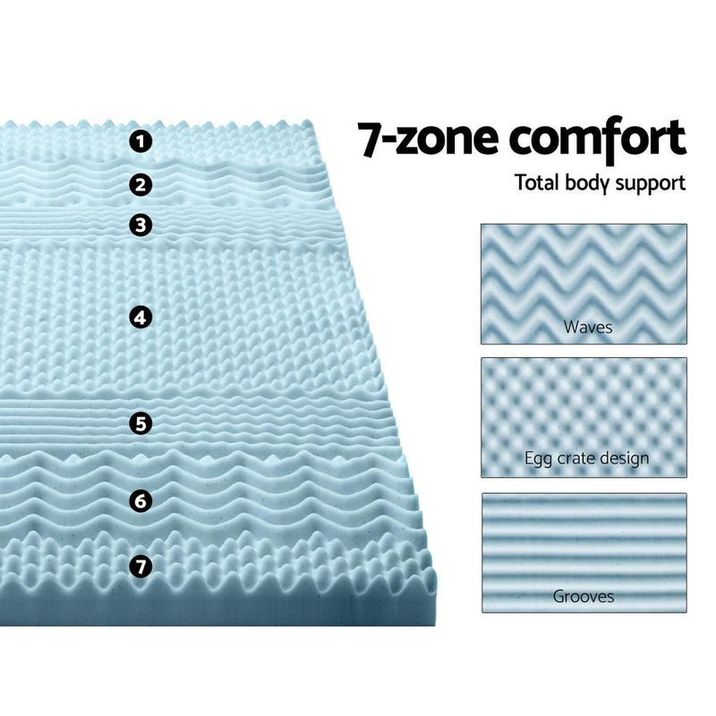 Single Size | Cool Gel 7-zone Memory Foam Mattress Topper w/Bamboo Cover 8cm - Rivercity House & Home Co. (ABN 18 642 972 209) - Affordable Modern Furniture Australia