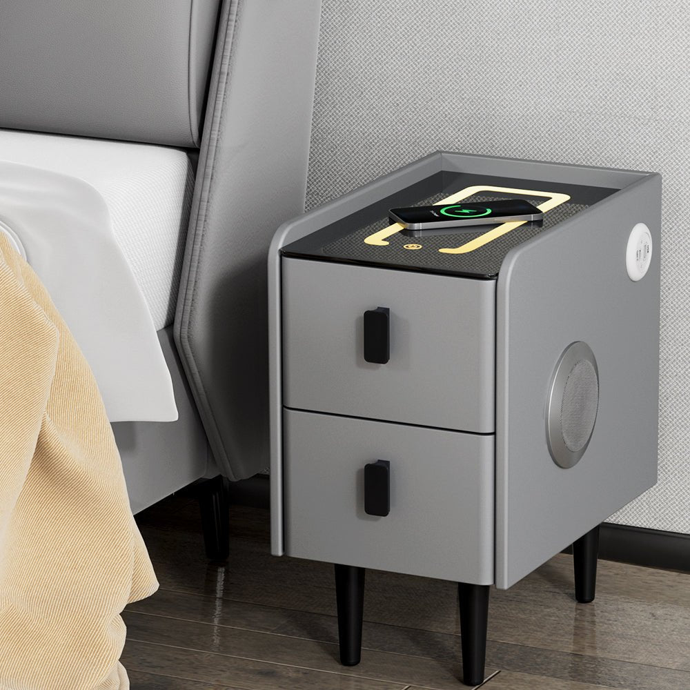 Smart Bedside Table 2 Drawers with Wireless Charging LED Lights Grey - Furniture > Bedroom - Rivercity House & Home Co. (ABN 18 642 972 209) - Affordable Modern Furniture Australia