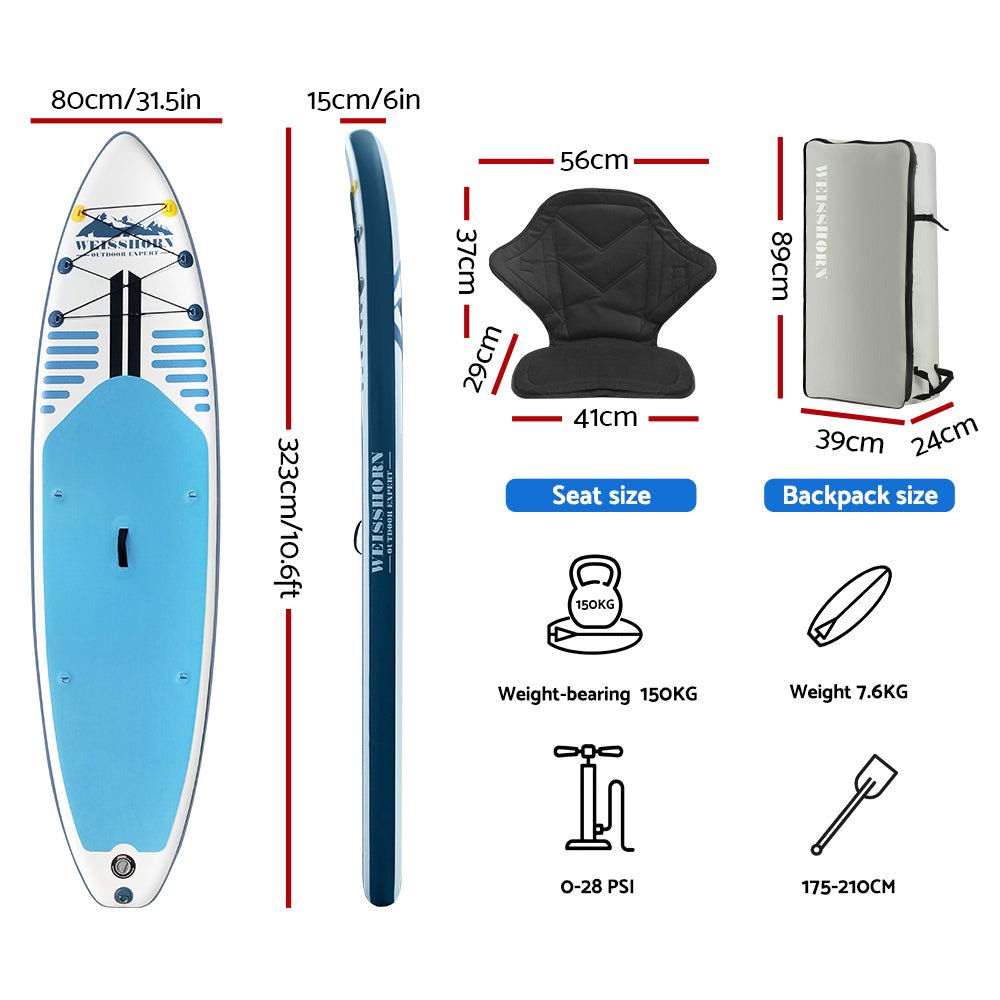 Stand Up Paddle Board Inflatable SUP Surfboard Paddleboard Kayak 10FT - Outdoor > Boating - Rivercity House & Home Co. (ABN 18 642 972 209) - Affordable Modern Furniture Australia
