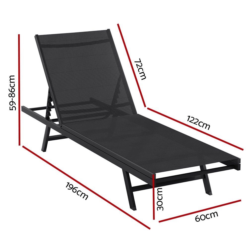 6 Position Adjustable Sun Lounger Black - Furniture > Outdoor - Rivercity House & Home Co. (ABN 18 642 972 209) - Affordable Modern Furniture Australia