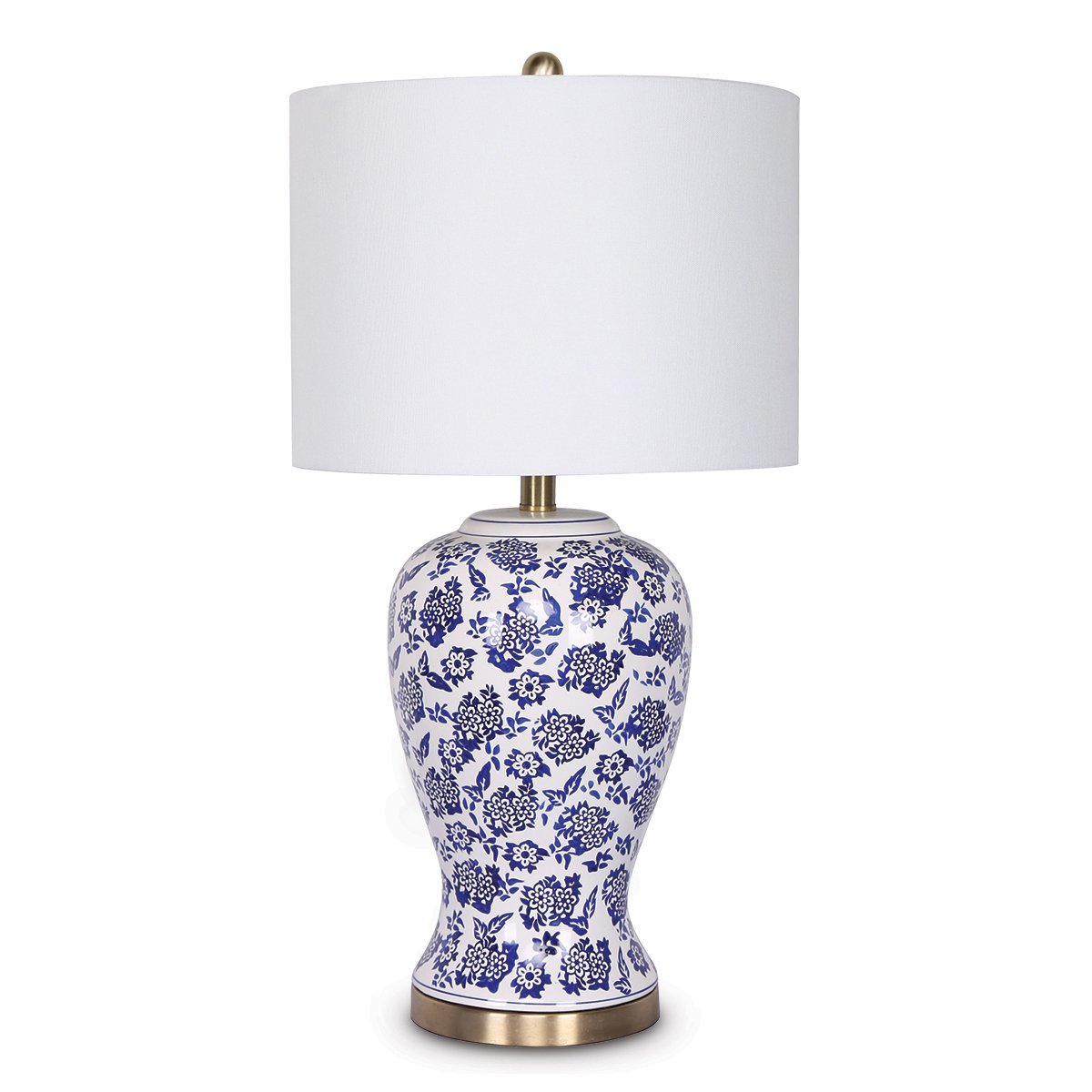 Table Lamp Ceramic Floral Base Cotton Drum Shade - Home & Garden > Lighting - Rivercity House & Home Co. (ABN 18 642 972 209) - Affordable Modern Furniture Australia