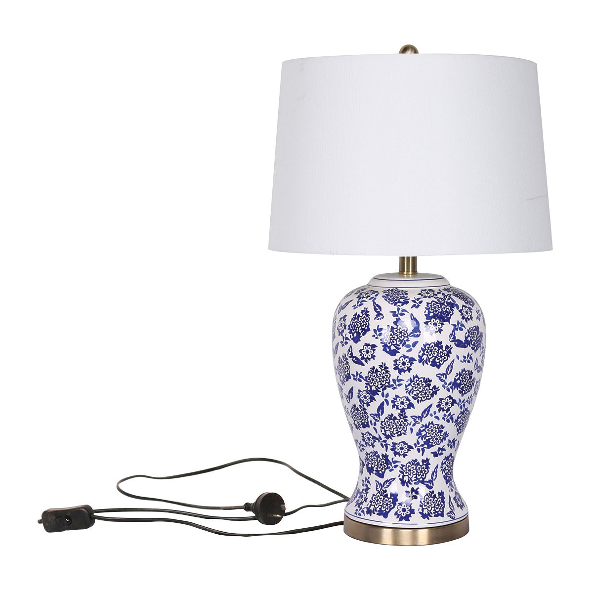Table Lamp Ceramic Floral Base Cotton Drum Shade - Home & Garden > Lighting - Rivercity House & Home Co. (ABN 18 642 972 209) - Affordable Modern Furniture Australia