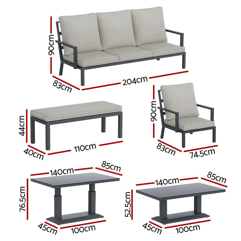Torquay Outdoor Aluminium 7 Seater Lounge Set - Grey - Furniture > Outdoor - Rivercity House & Home Co. (ABN 18 642 972 209) - Affordable Modern Furniture Australia