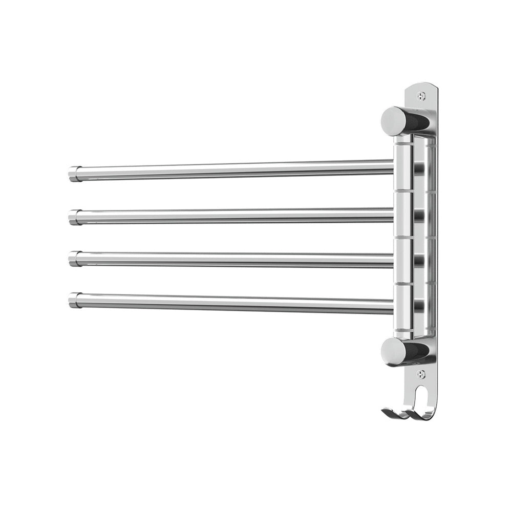 Stainless Steel Swivel Hook Towel Rail Rack: 4-Bar Wall Mounted Holder - Home & Garden > Bathroom Accessories - Rivercity House & Home Co. (ABN 18 642 972 209) - Affordable Modern Furniture Australia