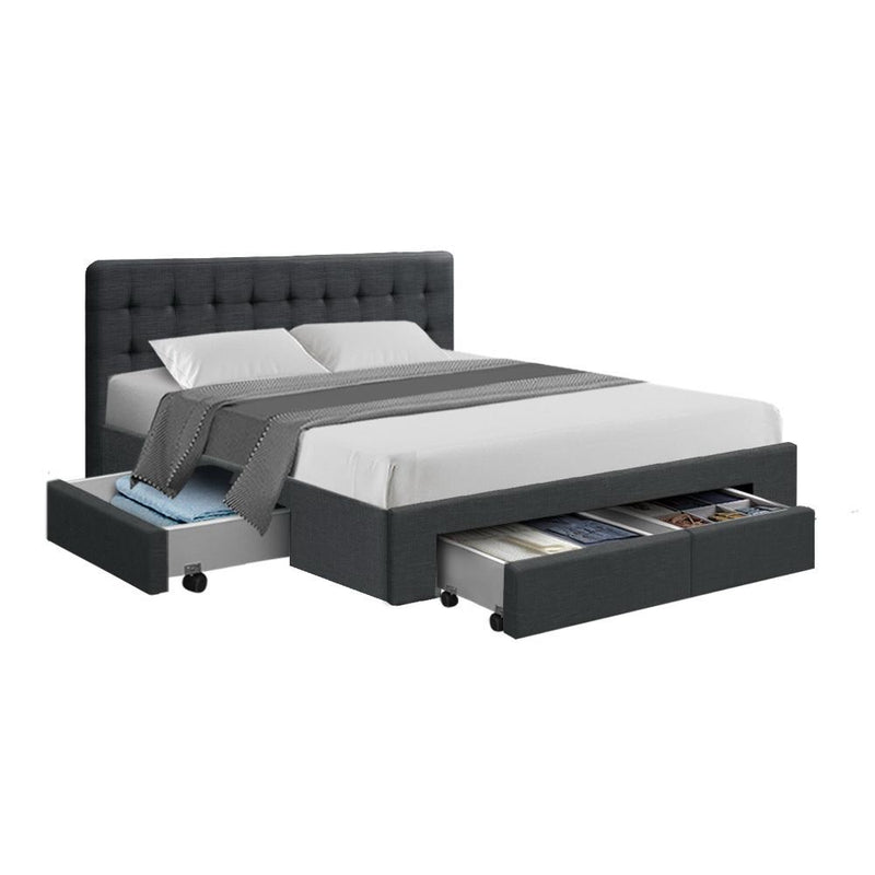 Trinity Double Bed Frame With Storage Drawers Charcoal - Rivercity House & Home Co. (ABN 18 642 972 209) - Affordable Modern Furniture Australia