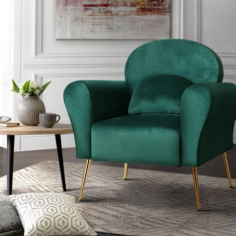 Velvet Cushion Armchair Lounge Chair Accent Green - Rivercity House & Home Co. (ABN 18 642 972 209) - Affordable Modern Furniture Australia