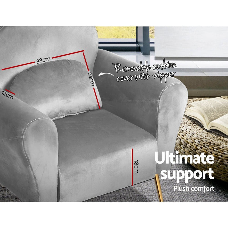Velvet Cushion Armchair Lounge Chair Accent Grey - Rivercity House & Home Co. (ABN 18 642 972 209) - Affordable Modern Furniture Australia