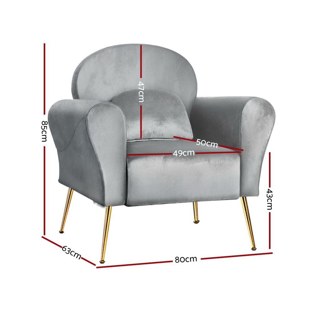 Velvet Cushion Armchair Lounge Chair Accent Grey - Rivercity House & Home Co. (ABN 18 642 972 209) - Affordable Modern Furniture Australia