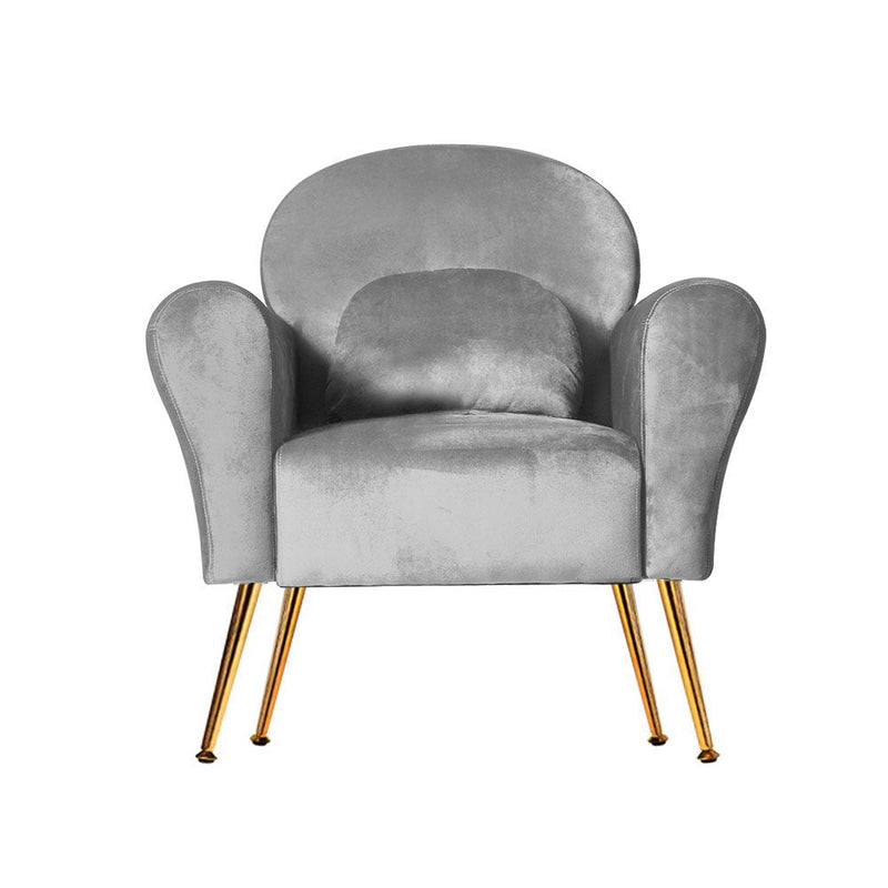Velvet Cushion Armchair Lounge Chair Accent Grey - Rivercity House & Home Co. (ABN 18 642 972 209) - Affordable Modern Furniture Australia