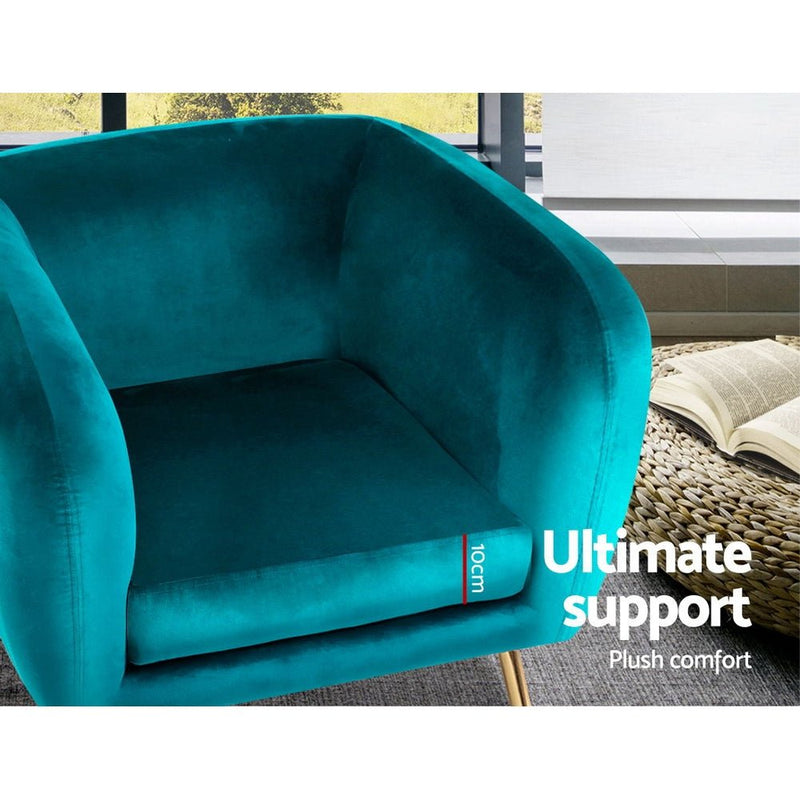 Velvet Lounge Armchair Green - Rivercity House & Home Co. (ABN 18 642 972 209) - Affordable Modern Furniture Australia