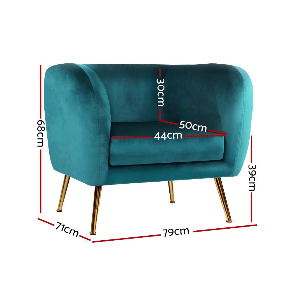 Velvet Lounge Armchair Green - Rivercity House & Home Co. (ABN 18 642 972 209) - Affordable Modern Furniture Australia