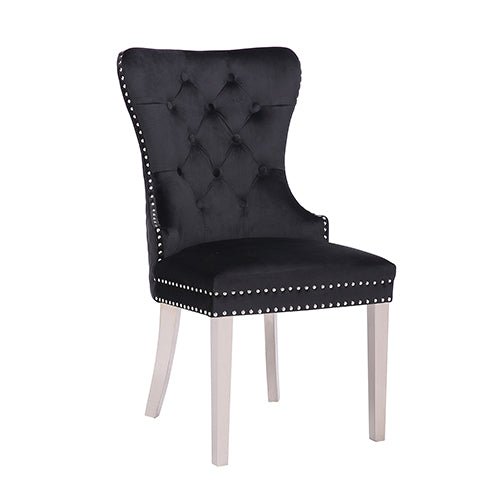 Victoria 2X Dining Chair Black Velvet & STAINLESS STEEL Legs - Furniture > Dining - Rivercity House & Home Co. (ABN 18 642 972 209) - Affordable Modern Furniture Australia