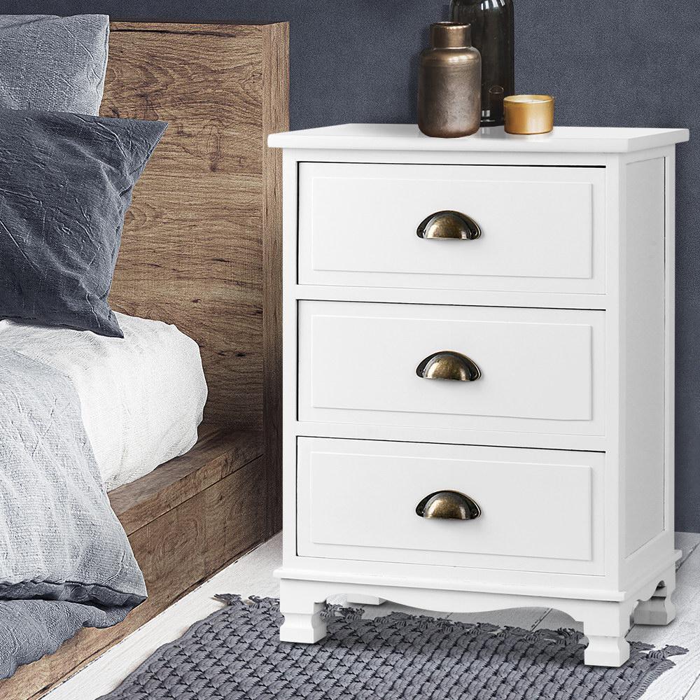 Vintage Bedside Table Chest Storage Cabinet Nightstand White - Furniture - Rivercity House & Home Co. (ABN 18 642 972 209) - Affordable Modern Furniture Australia