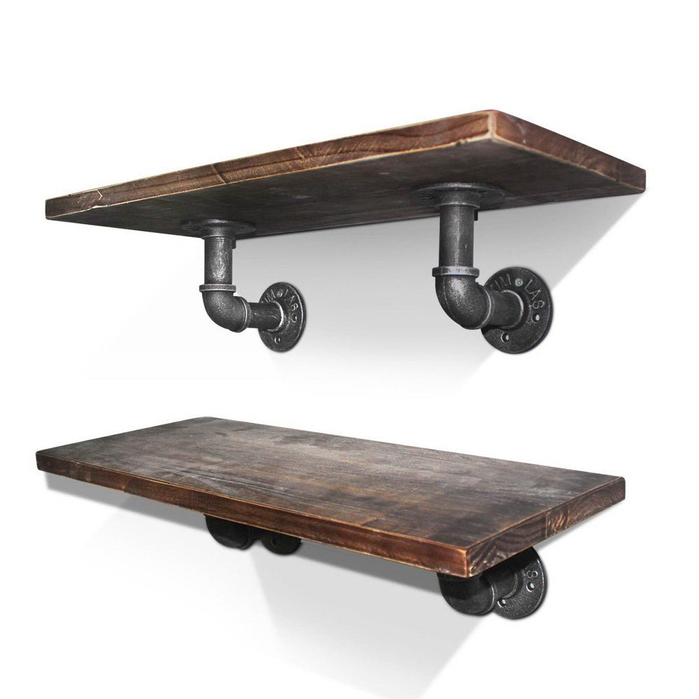 Rustic Pipe Shelf Industrial Bookshelf Brackets - Rivercity House & Home Co. (ABN 18 642 972 209) - Affordable Modern Furniture Australia