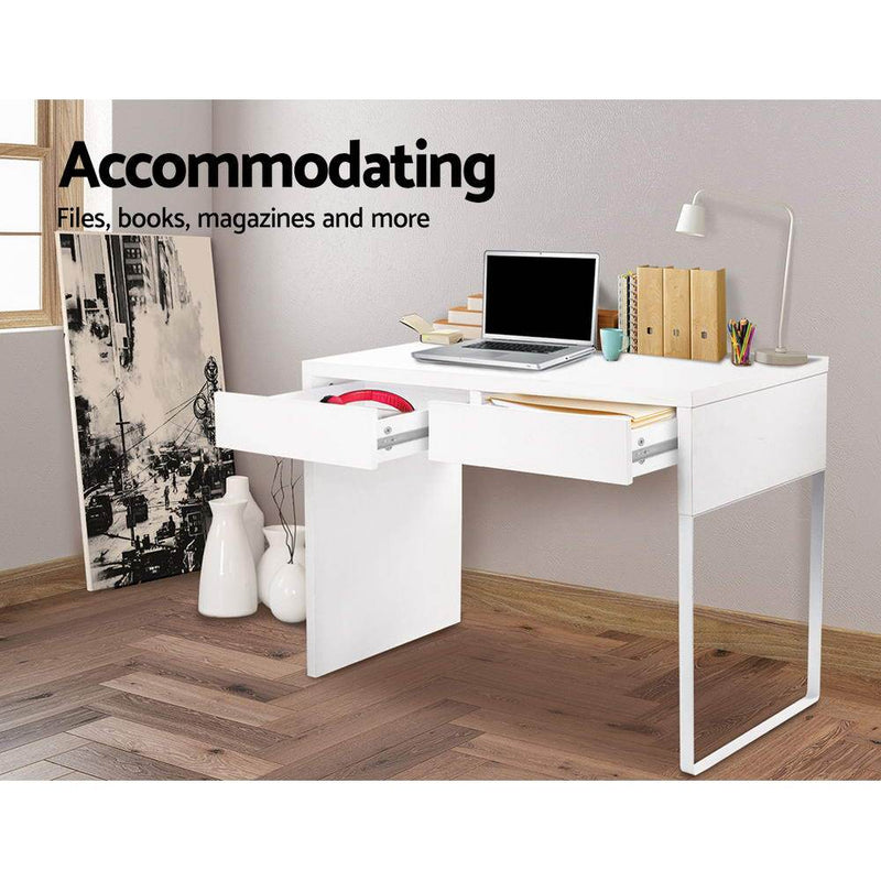 White Computer Desk with 2 Drawers - Furniture - Rivercity House & Home Co. (ABN 18 642 972 209) - Affordable Modern Furniture Australia