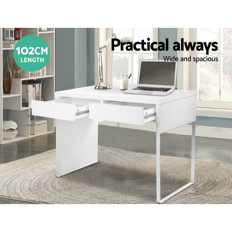White Computer Desk with 2 Drawers - Furniture - Rivercity House & Home Co. (ABN 18 642 972 209) - Affordable Modern Furniture Australia