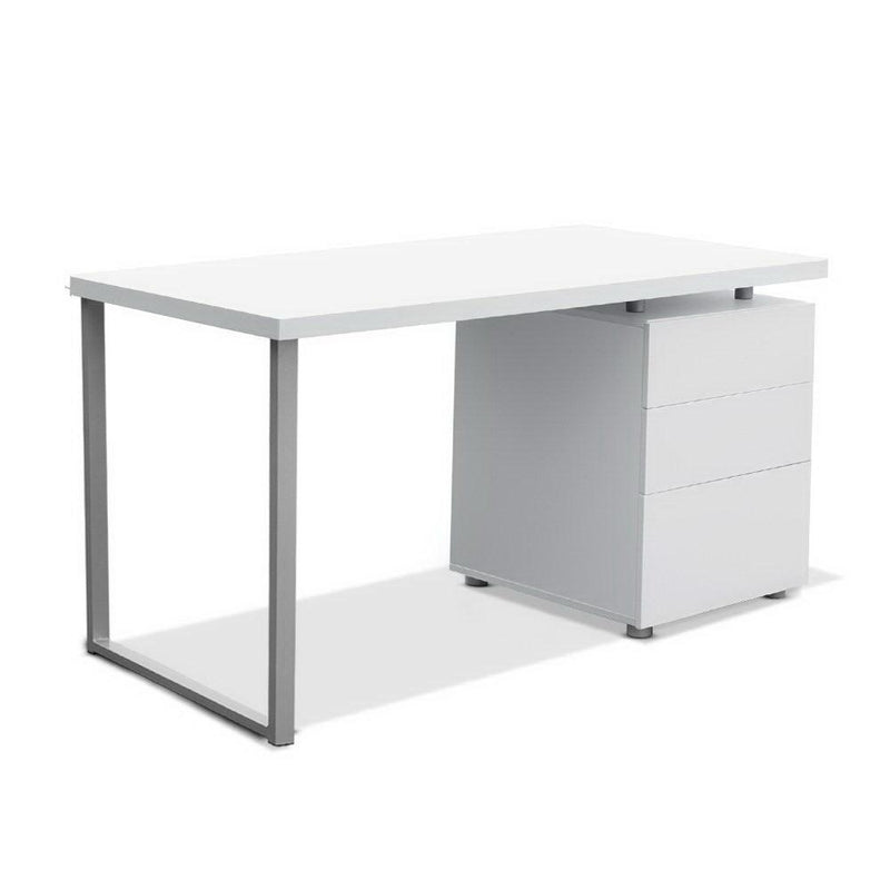 White Computer Desk with 3 Drawers (140CM Long) - Furniture - Rivercity House & Home Co. (ABN 18 642 972 209) - Affordable Modern Furniture Australia
