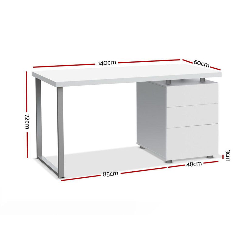 White Computer Desk with 3 Drawers (140CM Long) - Furniture - Rivercity House & Home Co. (ABN 18 642 972 209) - Affordable Modern Furniture Australia