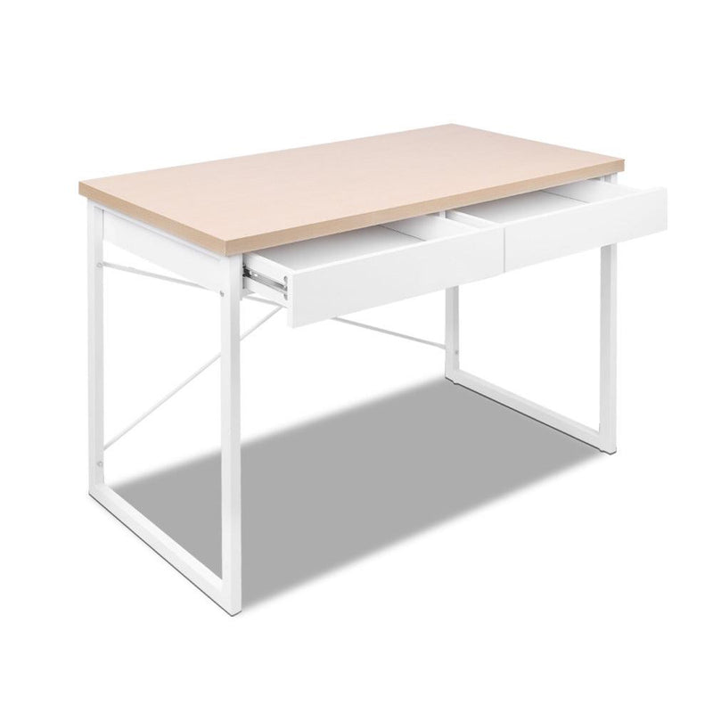 White & Oak Metal Computer Desk with Drawers - Furniture - Rivercity House & Home Co. (ABN 18 642 972 209) - Affordable Modern Furniture Australia