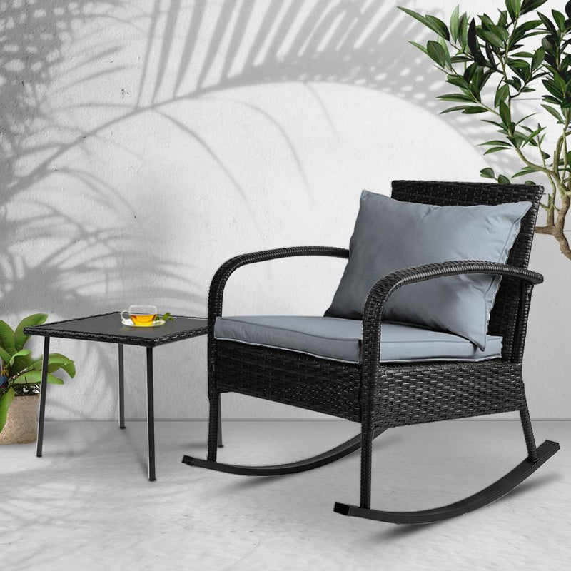 Wicker Rocking Chairs Table Set Outdoor Setting Recliner Patio Furniture - Rivercity House & Home Co. (ABN 18 642 972 209) - Affordable Modern Furniture Australia