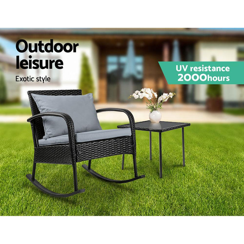 Wicker Rocking Chairs Table Set Outdoor Setting Recliner Patio Furniture - Rivercity House & Home Co. (ABN 18 642 972 209) - Affordable Modern Furniture Australia