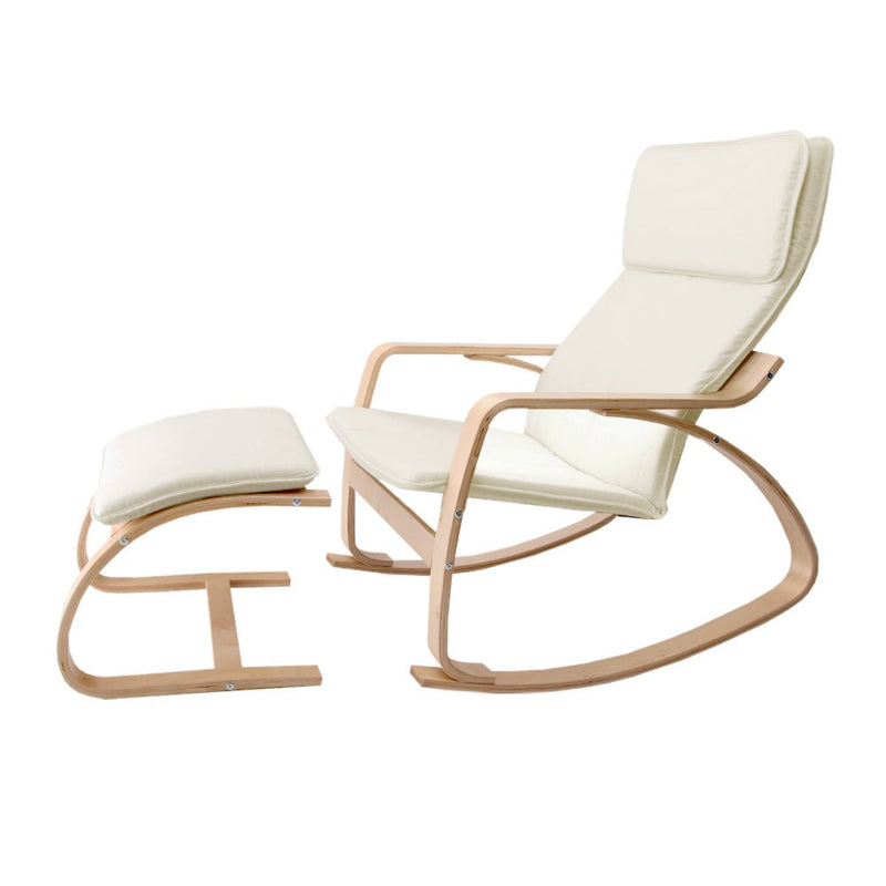 Wooden Armchair with Foot Stool - Beige - Rivercity House & Home Co. (ABN 18 642 972 209) - Affordable Modern Furniture Australia