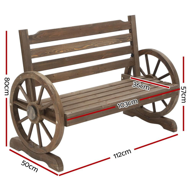 Wooden Wagon Wheel Bench Seat (Brown) - Rivercity House & Home Co. (ABN 18 642 972 209) - Affordable Modern Furniture Australia