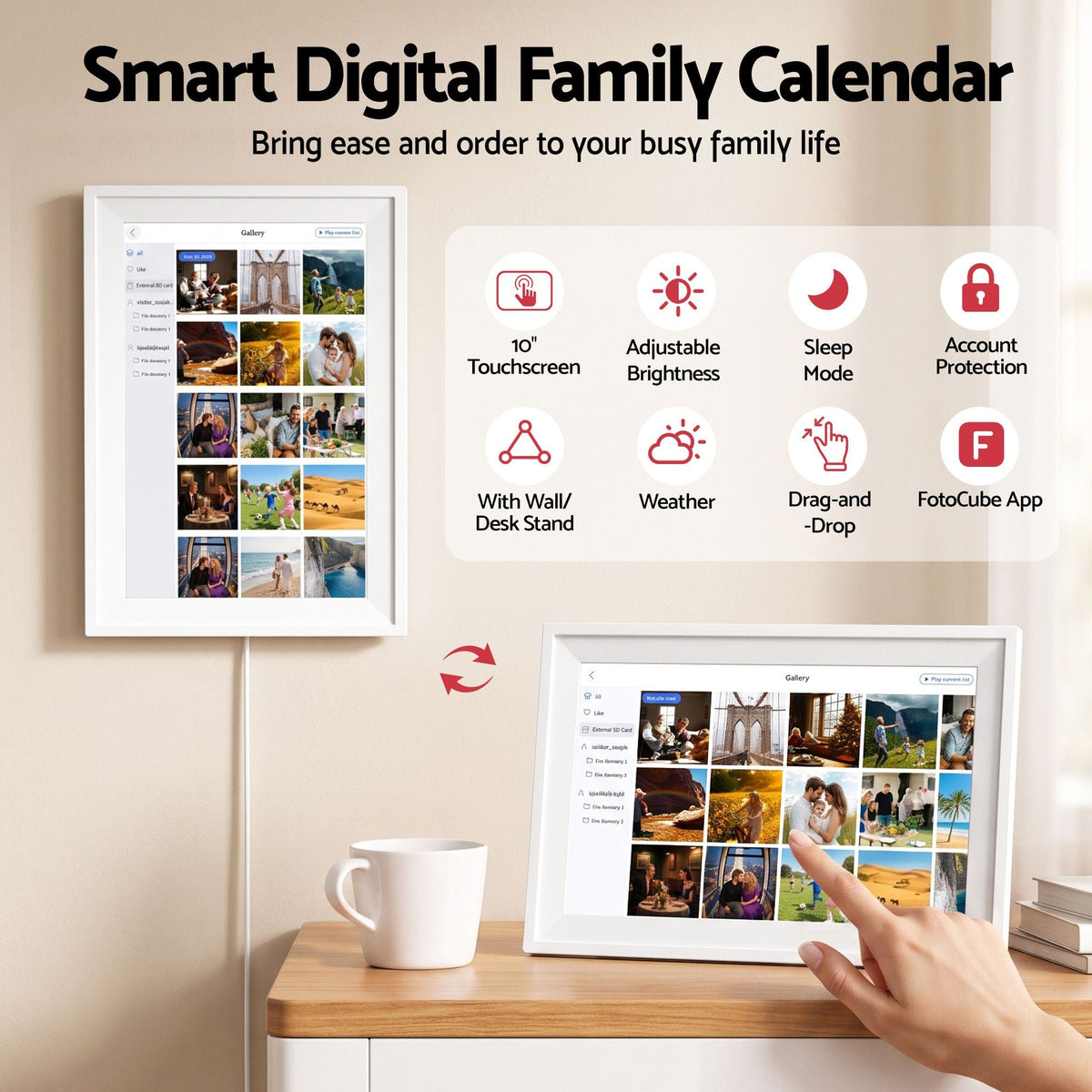10" Digital Calendar Planner Smart Photo Frame Family Chore Chart & Sync - Home & Garden > Home Office Accessories > Calendars, Organisers & Planners - Rivercity House & Home Co. (ABN 18 642 972 209) - Affordable Modern Furniture Australia