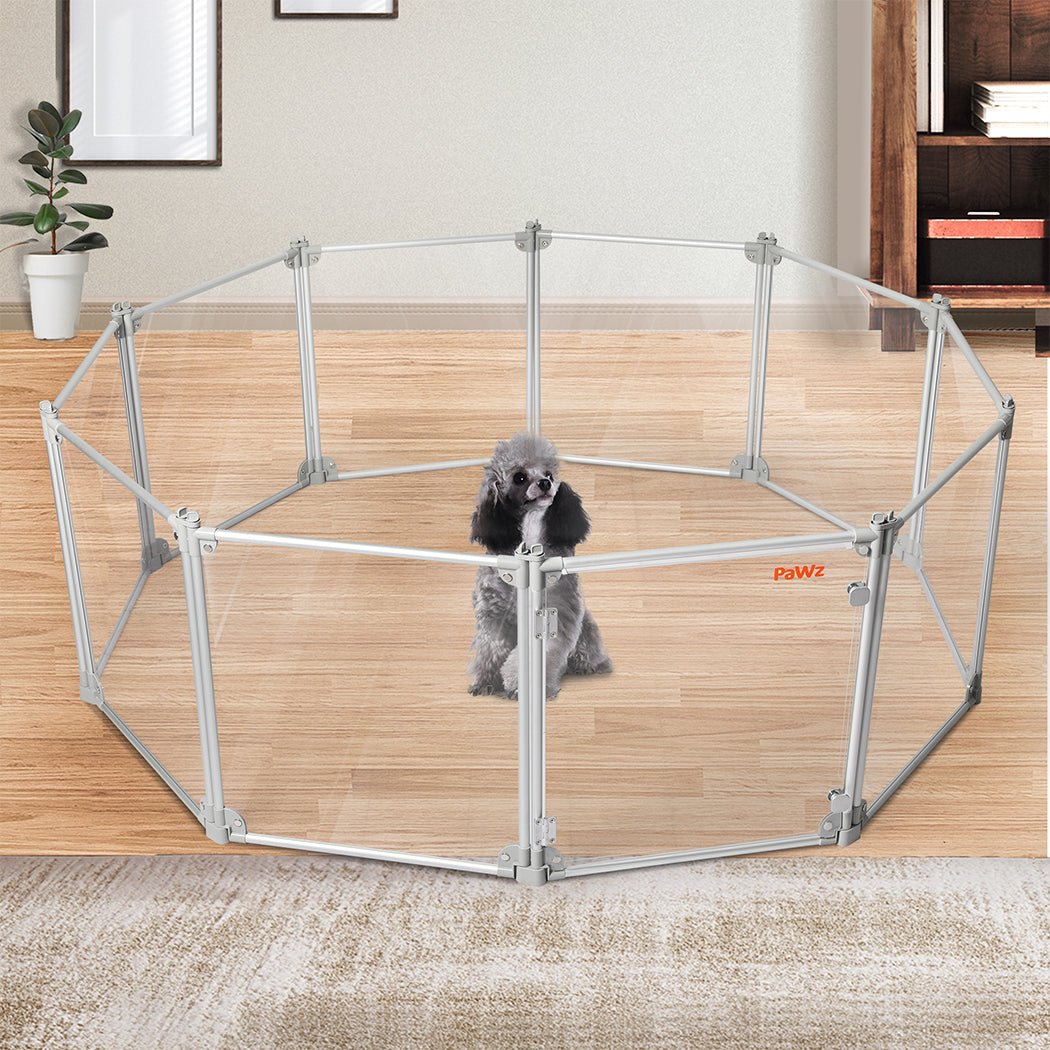 10 - Panel Transparent Acrylic Folding Dog Playpen Fence - Grey - Rivercity House & Home Co. (ABN 18 642 972 209) - Affordable Modern Furniture Australia