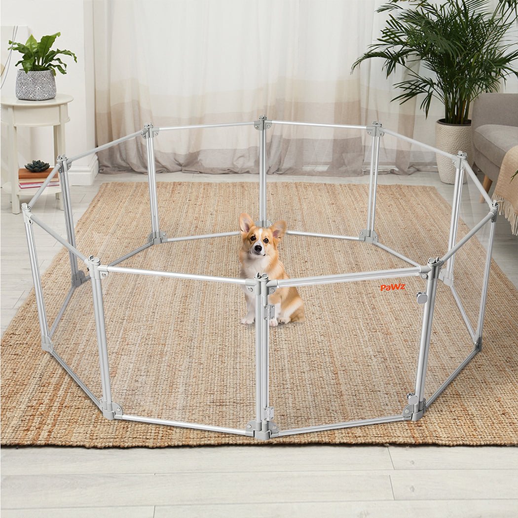10 - Panel Transparent Acrylic Folding Dog Playpen Fence - Grey - Rivercity House & Home Co. (ABN 18 642 972 209) - Affordable Modern Furniture Australia