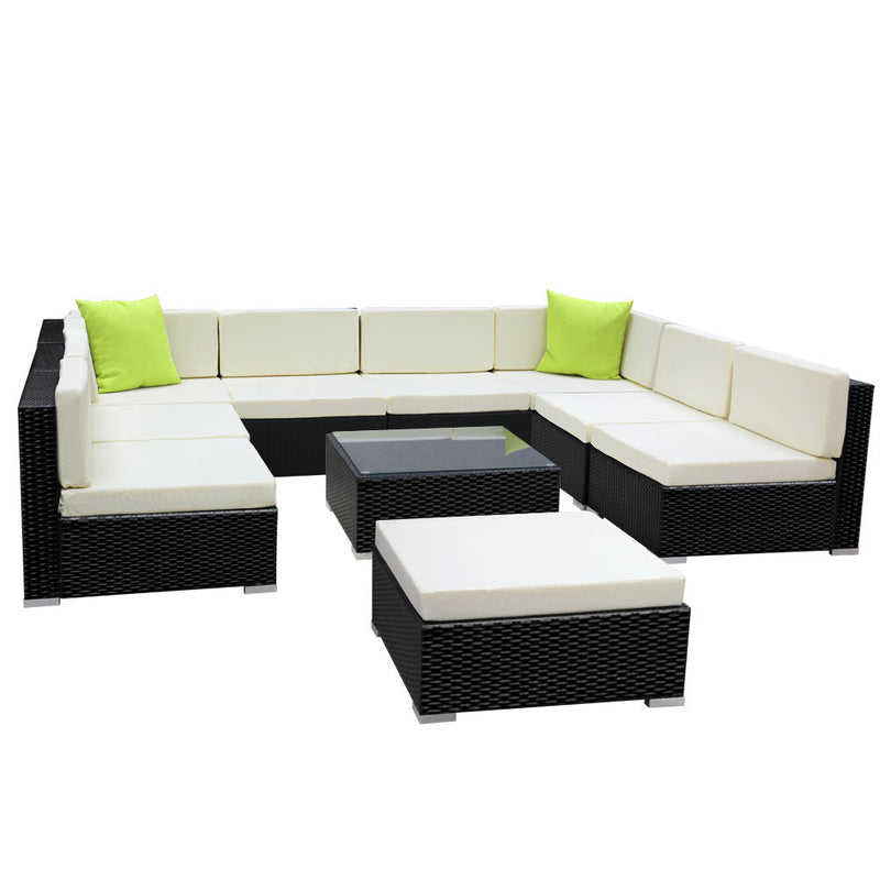 10 Piece Wicker Outdoor Lounge with Storage Cover - Beige - Rivercity House & Home Co. (ABN 18 642 972 209) - Affordable Modern Furniture Australia