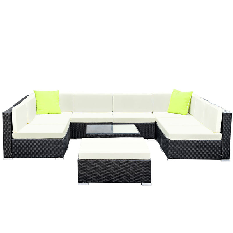 10 Piece Wicker Outdoor Lounge with Storage Cover - Beige - Rivercity House & Home Co. (ABN 18 642 972 209) - Affordable Modern Furniture Australia