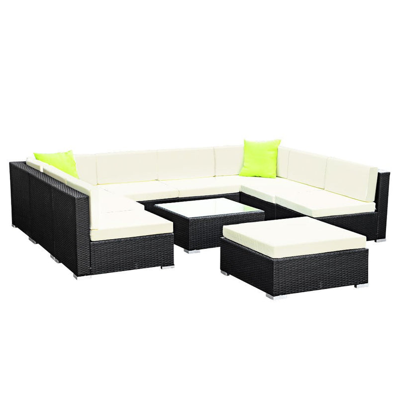 10 Piece Wicker Outdoor Lounge with Storage Cover - Beige - Rivercity House & Home Co. (ABN 18 642 972 209) - Affordable Modern Furniture Australia