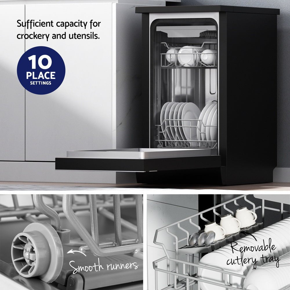 10 Place Settings Freestanding Dishwasher Black - Appliances > Kitchen Appliances > Dishwashers - Rivercity House & Home Co. (ABN 18 642 972 209) - Affordable Modern Furniture Australia