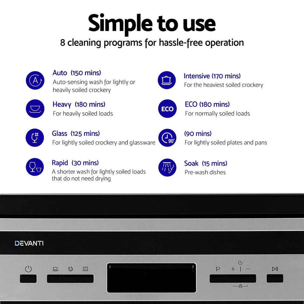 10 Place Settings Freestanding Dishwasher Black - Appliances > Kitchen Appliances > Dishwashers - Rivercity House & Home Co. (ABN 18 642 972 209) - Affordable Modern Furniture Australia