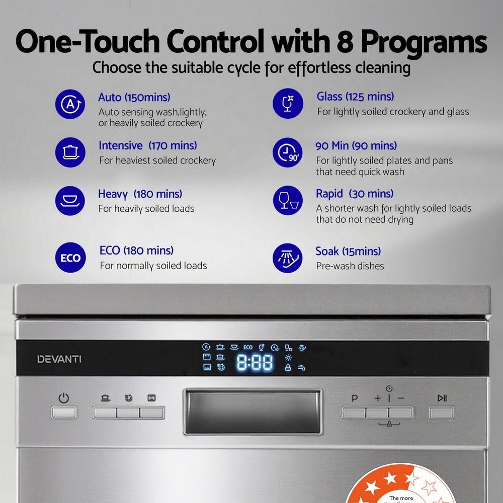 10 Place Settings Freestanding Dishwasher Silver - Appliances > Kitchen Appliances > Dishwashers - Rivercity House & Home Co. (ABN 18 642 972 209) - Affordable Modern Furniture Australia