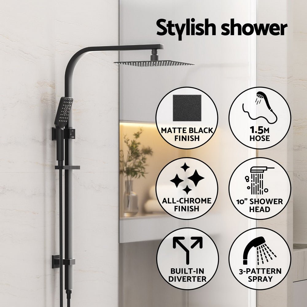 10'' Rain Shower Head Set Handheld Square High Pressure Black - Furniture > Bathroom > Shower Heads & Screens - Rivercity House & Home Co. (ABN 18 642 972 209) - Affordable Modern Furniture Australia