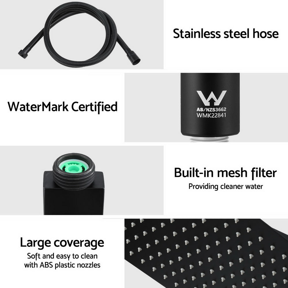 10'' Rain Shower Head Set Handheld Square High Pressure Black - Furniture > Bathroom > Shower Heads & Screens - Rivercity House & Home Co. (ABN 18 642 972 209) - Affordable Modern Furniture Australia