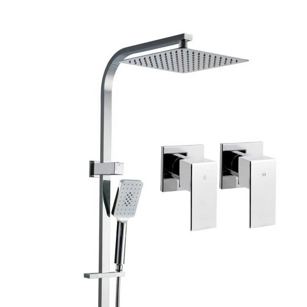 10'' Rain Shower Head Set Handheld Square High Pressure Twins Tap Chrome - Home & Garden > Bathroom Accessories > Shower Accessories - Rivercity House & Home Co. (ABN 18 642 972 209) - Affordable Modern Furniture Australia