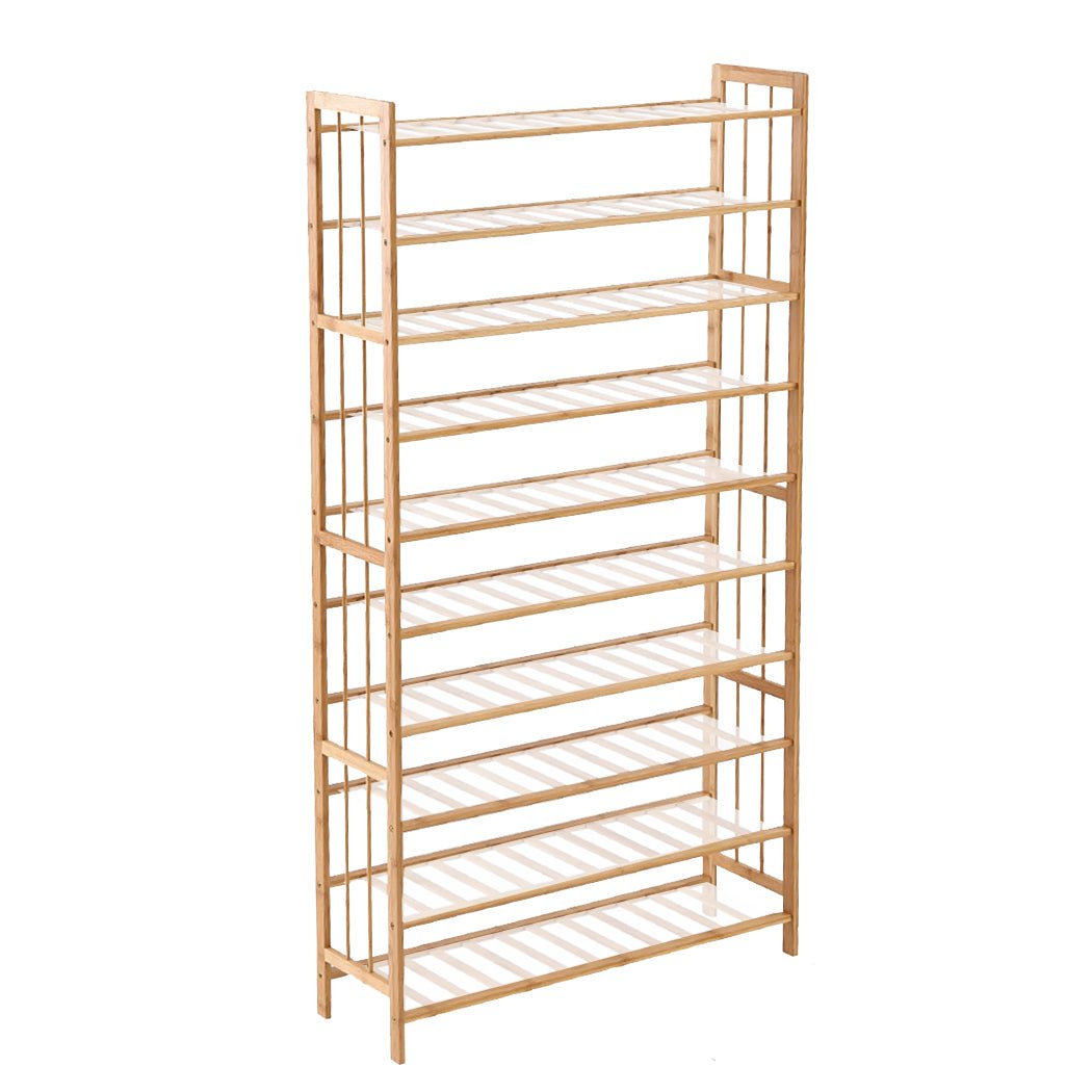 10 - Tier Bamboo Shoe Rack Storage 80cm Wide with PVC Mats - Natural - Rivercity House & Home Co. (ABN 18 642 972 209) - Affordable Modern Furniture Australia