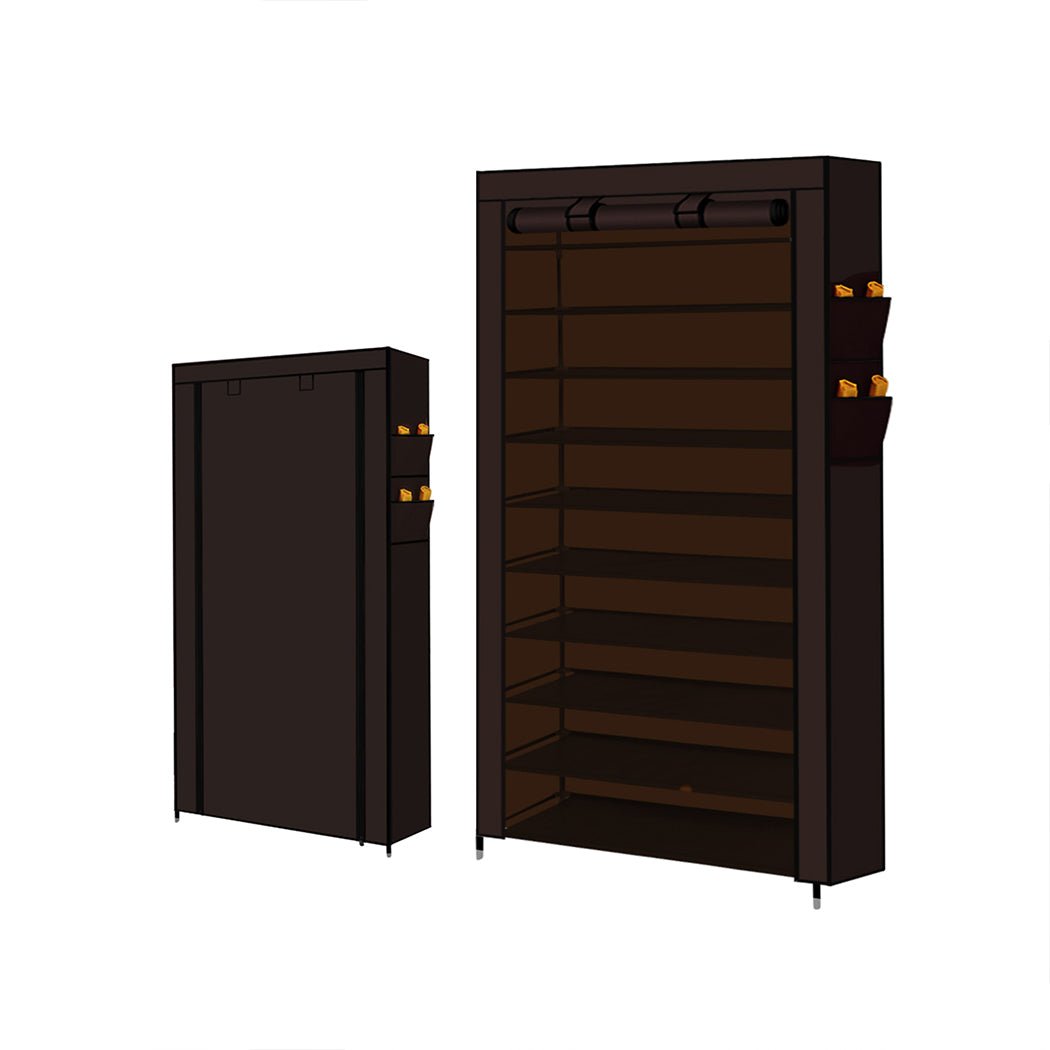 10 Tier Portable Shoe Rack Storage for 50 Pairs - Brown - Rivercity House & Home Co. (ABN 18 642 972 209) - Affordable Modern Furniture Australia