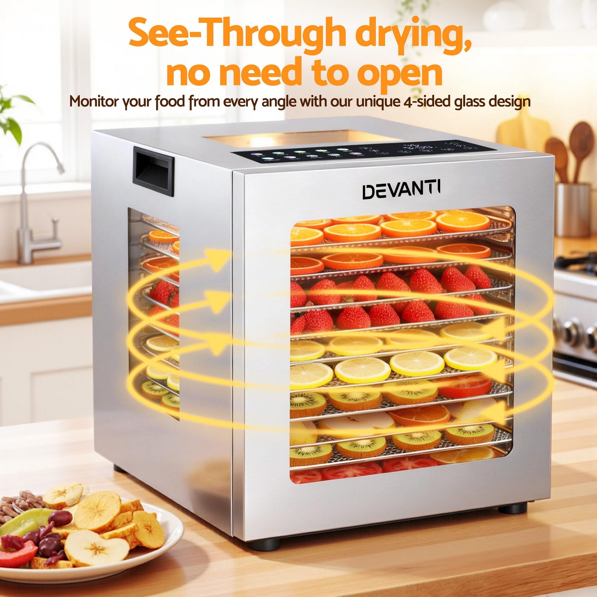 10 Trays Food Dehydrator Stainless Steel Visible Glass Door 850W - Appliances > Kitchen Appliances > Food Dehydrators - Rivercity House & Home Co. (ABN 18 642 972 209) - Affordable Modern Furniture Australia