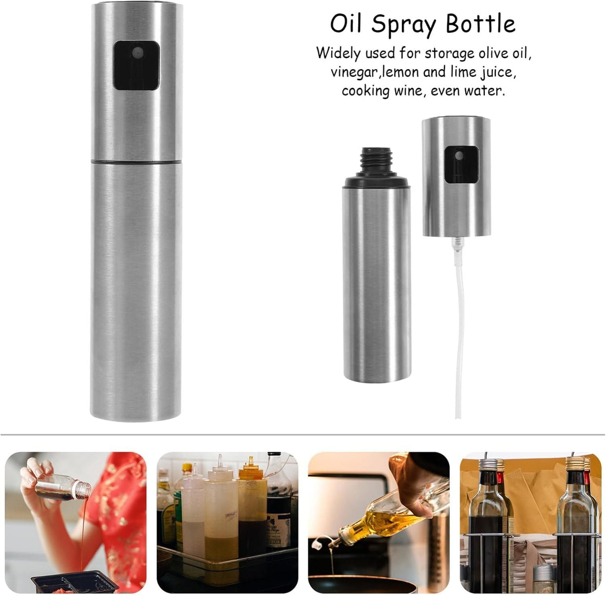 100 mL Stainless Steel Oil Spray Bottle with Fine Mist Dispenser for Cooking and Grilling - Home & Garden > Kitchenware > Kitchen Utensils - Rivercity House & Home Co. (ABN 18 642 972 209) - Affordable Modern Furniture Australia