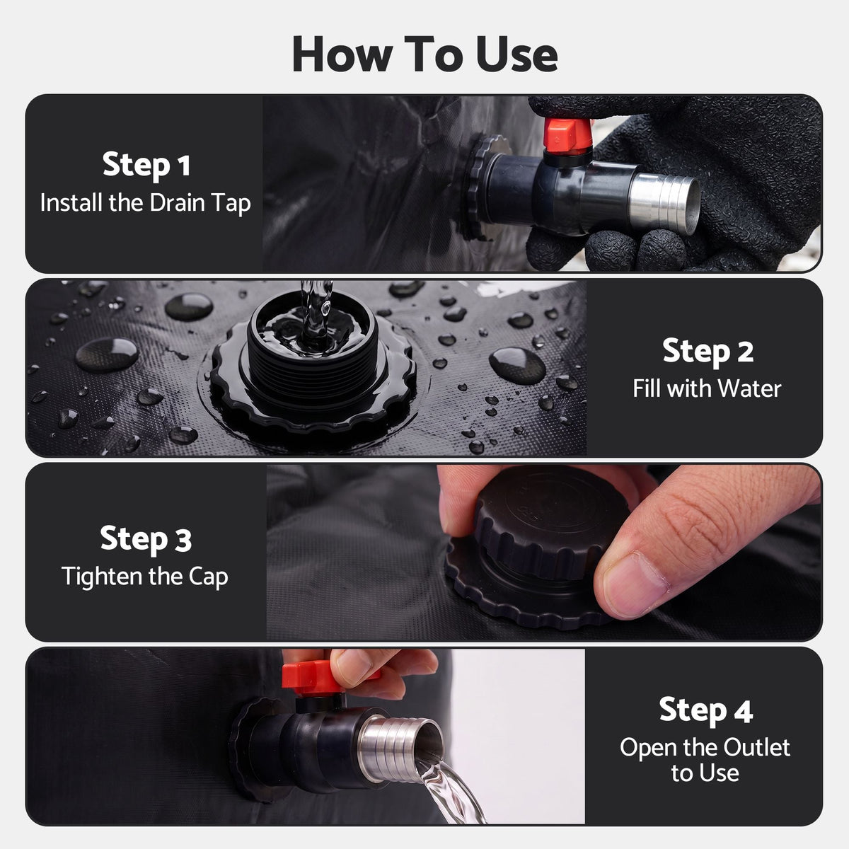1000L Portable Water Bladder Storage Tank for Camping Outdoor Use - Black - Outdoor Recreation > Camping > Camping Appliances - Rivercity House & Home Co. (ABN 18 642 972 209) - Affordable Modern Furniture Australia