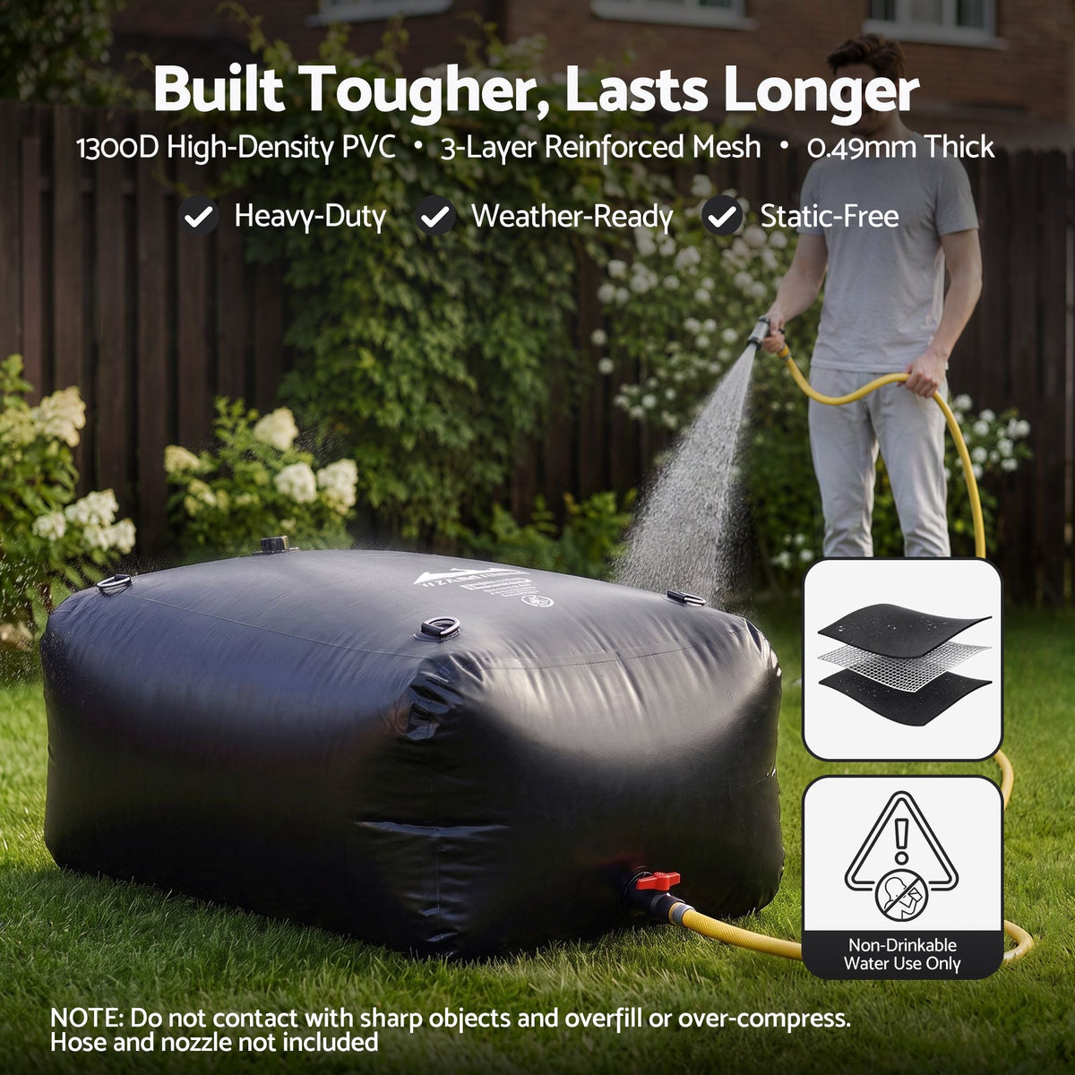1000L Portable Water Bladder Storage Tank for Camping Outdoor Use - Black - Outdoor Recreation > Camping > Camping Appliances - Rivercity House & Home Co. (ABN 18 642 972 209) - Affordable Modern Furniture Australia