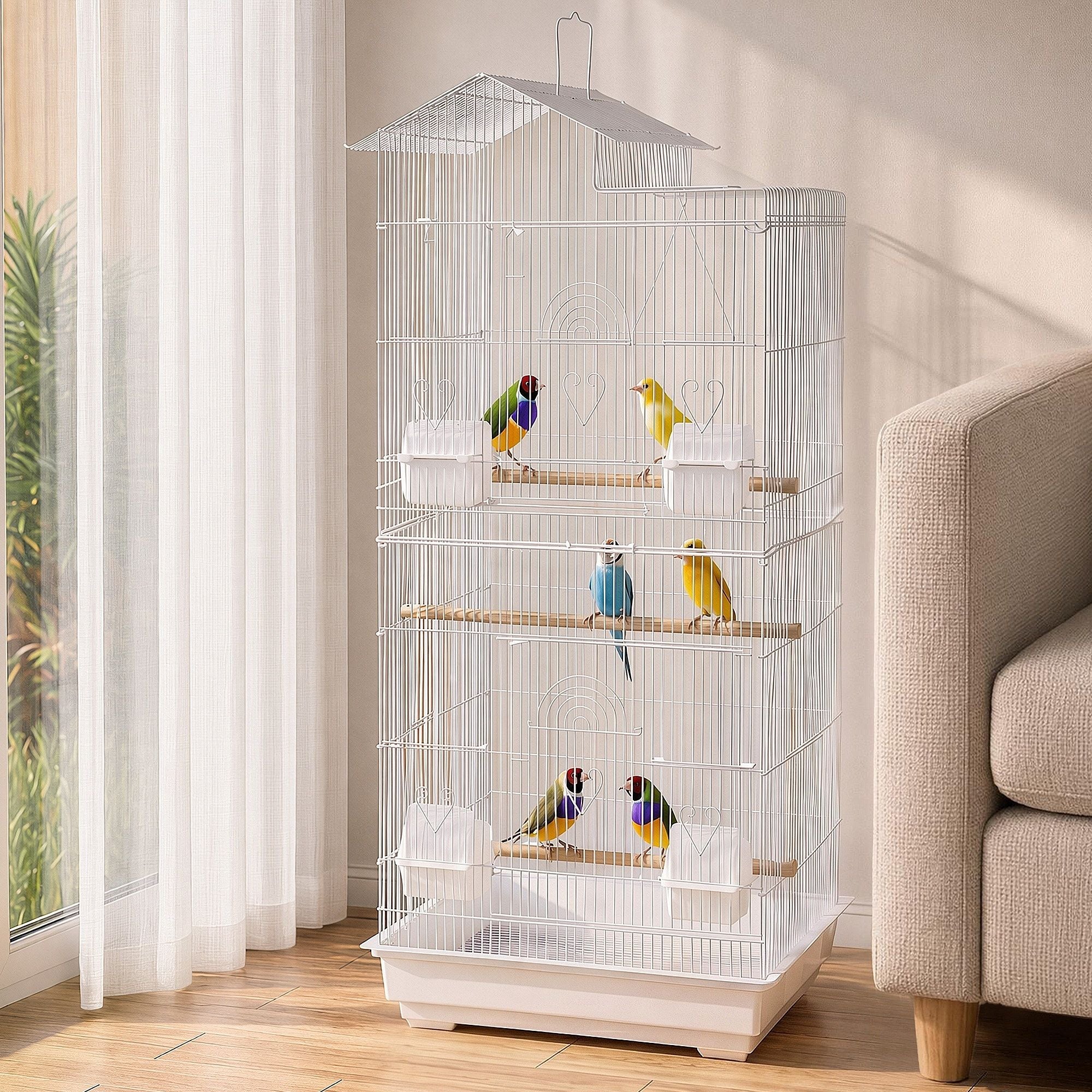 100cm Bird Cage Aviary for Parrot and Budgie with Multiple Doors and Feeders - White - Pet Care > Bird > Bird Cage Accessories - Rivercity House & Home Co. (ABN 18 642 972 209) - Affordable Modern Furniture Australia