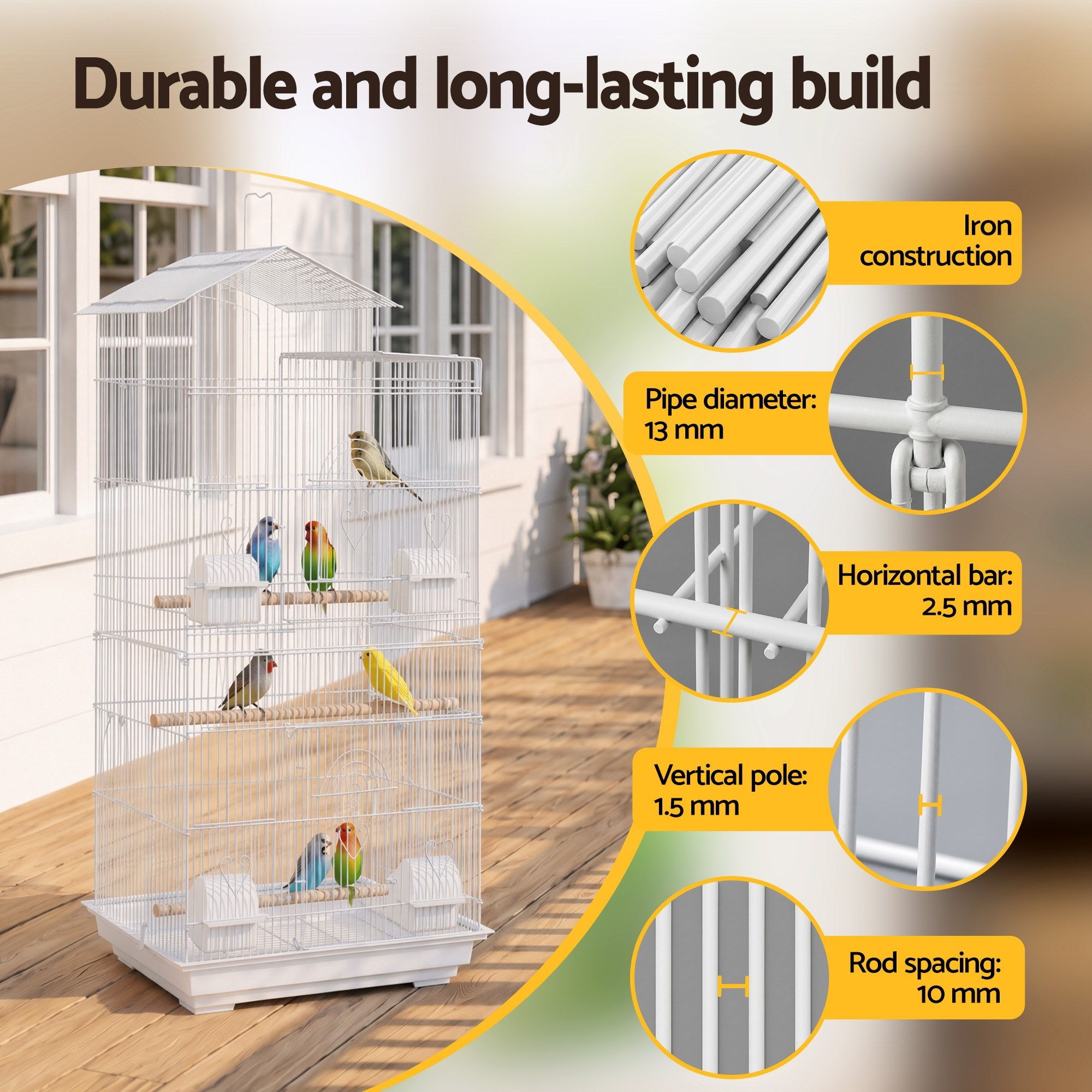 100cm Bird Cage Aviary for Parrot and Budgie with Multiple Doors and Feeders - White - Pet Care > Bird > Bird Cage Accessories - Rivercity House & Home Co. (ABN 18 642 972 209) - Affordable Modern Furniture Australia