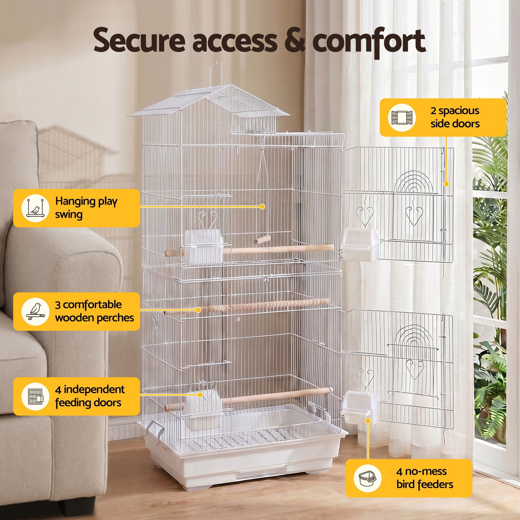 100cm Bird Cage Aviary for Parrot and Budgie with Multiple Doors and Feeders - White - Pet Care > Bird > Bird Cage Accessories - Rivercity House & Home Co. (ABN 18 642 972 209) - Affordable Modern Furniture Australia